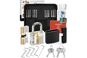 FAHEFANA Lockpicking Set, [2024 Neue Herausforderung & Geschenk für Anfänger] 26 Stück Dietrich Set mit übungsschloss im Kreditkartenformat & Anleitung für Anfänger und Profis Black