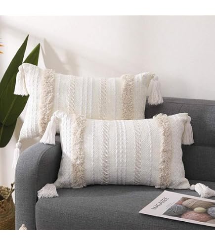 MOCOFO - Federa per cuscino decorativo in cotone e lino su entrambi i