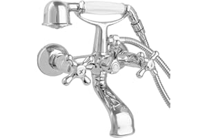 PaulGurkes Nostalgie Retro Wannenarmatur Mischbatterie mit Duschkopf Zweigriffmischer Wannenfüllarmatur