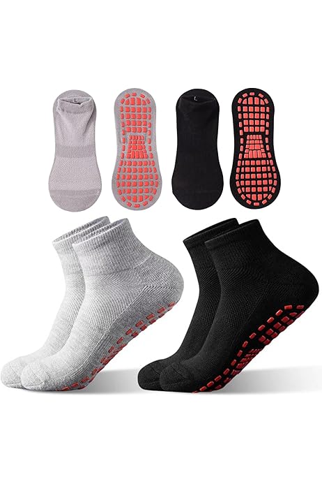 2 Paia Calzini Antiscivolo Per Yoga E Pilates | Con Grips In Silicone | Cotone | Nero E Rosa - Foto 11