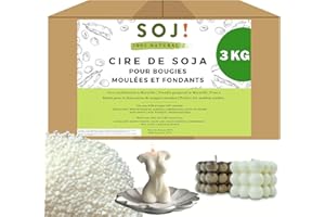 Cire de soja pour bougie moulée et fondant en pastille, Cire pour bougies sans OGM, 100% Naturelle et vegan, fabrication de bougies végétales, conditionnée en France (3KG)