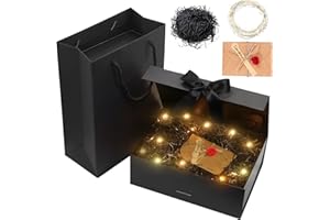 Idota Pudełko prezentowe z pokrywką, czarne pudełko prezentowe z kokardką, torbą, wstążką, światłem, rafia, kartki okolicznościowe, pudełka prezentowe na wesele, urodziny, Boże Narodzenie, jubileusz