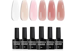 TOMICCA Jelly Gel Nail Polish Set, 6 Colors Milky White Nude Brown Pink Translucent, Soak Off UV/LED Long Lasting Natural Gel Varnish for DIY Home Salon Manicure Nail Art