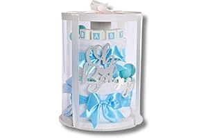 ‎LIMELY limely©, Windeltorte, Geschenk zur Geburt – Premium Geschenkset mit 16 Pampers Windeln, Bio Mullwindeln, Baby Söckchen, Grußkarte & Geschenkverpackung – Tolles Geschenk für Babyparty (Blau)
