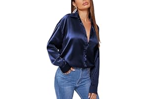 Zeagoo Silk Blouses for Women UK Satin Shirts Button Down Shirt Casual Loose Long Sleeve Office Work Tunic Tops