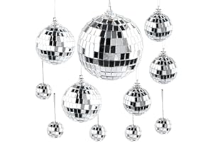 EHUIHUAN Palla da Discoteca, 11 Pezzi 4 Dimensioni Argento, Palla Discoteca Decorazioni per l'Albero di Natale, Sfera a Specchio per Feste, Matrimoni, Balli