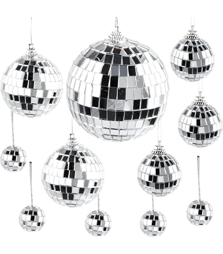 Lot De 11 Boules Disco Argentées - Décoration Fête Mariage, Noël - 2 à 8cm - Effet Miroir