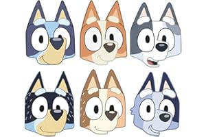 STAR CUTOUTS SMP502 Six Pack Cardboard Face Masks Bluey Family & Friends 6PCS - Bluey, Bingo, Chilli, Bandit, Muffin, Socks - Ideal for Bluey Theme Parties