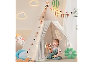 BlueWood Tipi Zelt für Kinder, Spielzelt mit Gepolsterter Decke, Lichterkette, Tragetasche, Segeltuch Kinderzelt, Kindertipi im Montessori-Stil für Kinder - Braun