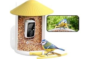 NETVUE by Birdfy Mangiatoia per uccelli con fotocamera, mangiatoia per uccelli con fotocamera per uccelli selvatici, mangiatoia per uccelli con video, visione notturna a colori interi, telecamera