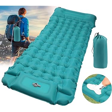 EULANT Matelas de camping double auto-gonflant avec pompe à pied, imperméable, pour 2 personnes, avec oreiller pour tente, matelas gonflable ultra léger pour camping, plage, randonnée, voyage