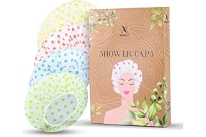 N NIMXY Nimxy Pack of 4 Shower Cap, Reusable Shower Caps For Women & Men - Waterproof with Elastic Band & Soft Lining (Dotted)