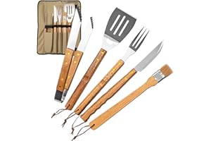MONSTERZEUG MostroMania Set 5 Accessori per il Barbecue, Utensili per Grigliare con Borsa a Tracolla, Pinza, Paletta, Pennello, Forchetta e Coltello
