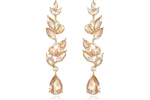 EVER FAITH Kolczyki w kształcie liścia ślubnego kryształu wiszącego w kształcie kropli Marquise Art Deco ze strasu Żyrandol Kolczyki dla kobiet niebieski złoty odcień