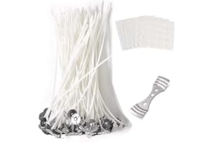 Funxim Pack of 100 Candle Wicks 8 Inches (20 cm) Candle Wicks Candle Wick with Foot Stickers and Candle Wick Centring Device for Candle Making, Candle DIY