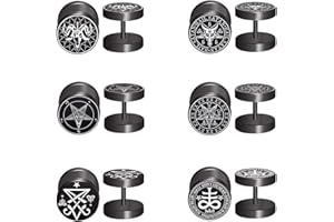 Aroncent 2-8Pcs Womens Mens Huggie Earring Hoop Triangle Earrings Viking Runes Stainless Steel Ear Stud Novelty Black/Gold/Silver