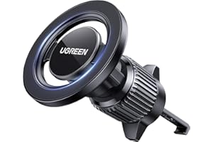 UGREEN Soporte Móvil Coche MagSafe 360° Rotación, Suporte Telemovel Carro Magnético Metálico para Rejilla del Aire, Compatible con iPhone 17 Pro MAX Air/16/15/14; Galaxy S25/S24 etc, Gancho, Negro