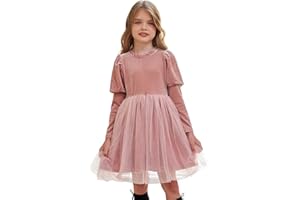 GRACE KARIN Fille Tulle Robe A-Line Manches Longues Velvet Dresse Festive Party Dresse