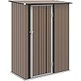 Outsunny 5ft x 3ft Metal Garden Storage Shed, Outdoor Tool Shed with Sloped Roof, Lockable Door for Tools, Equipment, Brown