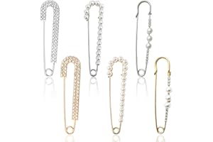 JYNXOR 6 Pcs Broches Para Ropa Mujer, Imperdibles Broches Novia, Imperdibles Grandes Cola Novia, Broche Mantilla, Clips De Chal Suéter Cristal y Perla, Broches Para Vestidos, Camisa, Alfileres Boda