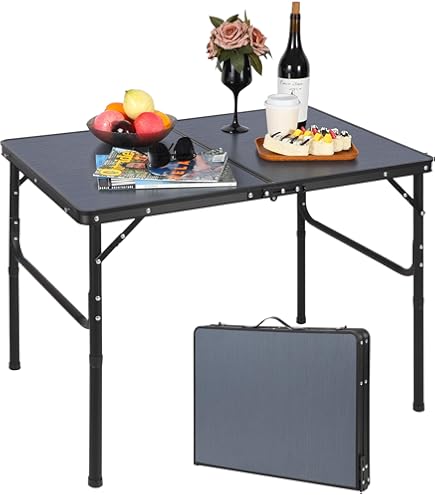 Campingtafel Klaptafel Met Handvat 120x60x55/63/70 Cm Wit Crème Van Aluminium En Mdf
