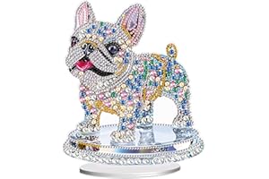 JISHSHAY Diamond Art Desk Ornaments Diamond Painting Desktop Decoration Gem Art Table Top Decorations Gem Painting Table Ornaments Mosaic Kits for Adults Desk Top Kits with Special Shape Dog Bulldog