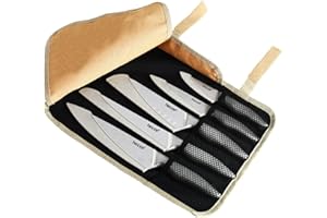 hecef Coltelli da Cucina Professionali 5 Pezzi in Acciaio Inox con Borsa Portatile/Rotolo Cuoco e Coprilama – Set Coltello Chef Multiuso, Lama Affilata, Facile da Trasportare