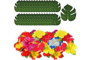 ZBHDEYG 70 stück Tropische Partydekorationen, hawaiianische Partydekorationen, Dschungel-Thema-Partydekorationen, künstliche Blätter, Plastikblumen zur Dekoration