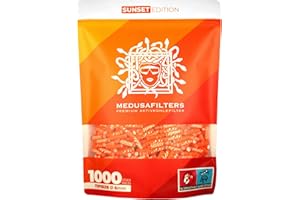Medusafilters 1000 Filtros de Carbón Premium Slim Ø 6mm | Tip Size | Sunset Edition | con Tapones de Fibra Vegana y carbón Activo de cáscara de Coco