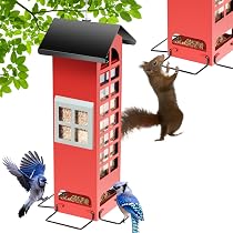 Vogelfutterstation Eichhörnchensicher | Metall-Futterspender Mit 4 Öffnungen | 1,1 Kg Fassungsvermögen Für Wildvögel