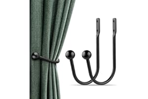 GOBUTEND Curtain Holdbacks, 2pcs Curtains Holder Wall Mounted Drapery Tiebacks Retro Window Hook for Home Decor, Matte Black