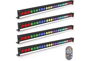 U`KING UKing LED Wall Wash Luci da DJ 24 x 3W LED Bar RGB Effetto Luce da Discoteca con Telecomando e Illuminazione Strobo dmx Controllata da Musica per Luci da Palco per DJ Party, 4 PCS