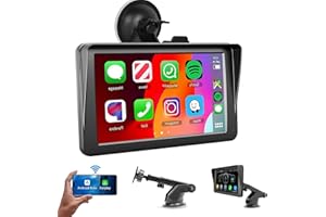CREABIVOTION Wireless Apple Carplay Portable Car Stereo,7" IPS Touchscreen Support AirPlay Android Bluetooth Handsfree AUX/FM Transmitter, Suitable for all vehicles, Wireless Car Stereo