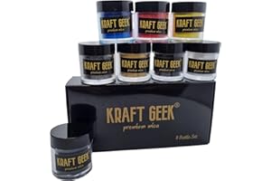 KRAFT GEEK 8 Bottle Set (8g x 8) Mica Powder Dye for Epoxy Resin Pigment Natural Soap Colouring, Candle, Slime, Bath Bombs, Makeup, Nail, Fabric dye, Wax Melts etc.