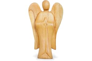 TEMPELWELT Figurka Dekoracyjna Anioł Stróż Archanioł Stojący z Drewna Hibiskusa, Wysokość 20 cm, Duży Jasny Brąz, Rzemiosło Artystyczne z Bali, Anioł Drewniany Modlący Się