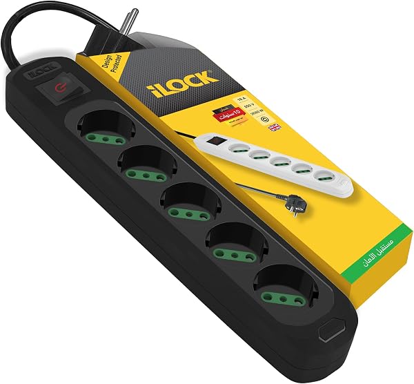 ILOCK power strip, 5 outlets with switch, 3500W (Black, 1.5 m)
