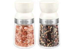 Vucchini Salt and Pepper Grinders 2 Set with Ceramic Core,Adjustable Coarseness,Beige,Spice Mills,Home Kitchen Birthday,Housewarming Gifts