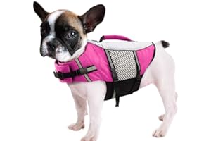 Queenmore Dog Life Jackets, Adjustable Swimming Vest, Lightweight High Reflective Pet Lifesaver with rescue Handle, Leash Ring (Pink,M)