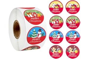 JOAKAUI Christmas Sealing Stickers 500 PCS - Merry Christmas Tag Labels, Round Self Adhesive for Party Bags, Cards, Envelope, Party Decorations (Style 2)