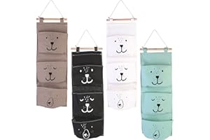 Vegena 4 Stück Wand Hängen Tasche Hängetasche Hängeorganizer Aufbewahrungstasche Tür Organizer Hängend mit 3 Taschen für Kinderzimmer Badezimmer Schlafzimmer Grau Grün Weiß Schwarz