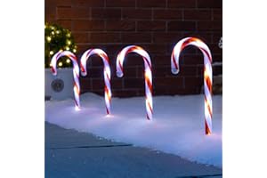 Christow Candy Cane Christmas Lights, Outdoor Path Stake Decorations, Flashing LED, Mains Powered, Set of 4 x 26cm (Red & White)