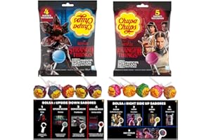 iChuches | Chupa Chups Stranger Things – Sabores Misteriosos Inspirados en los Personajes de la Serie | Edición Especial Surtida (20 uds) | Caramelos con Palo Coleccionables (Surtido 20 Unidades)
