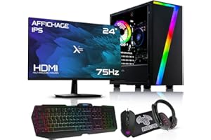 AWD-IT 𝗔𝗪𝗗-𝗜𝗧 | PC Gamer Complet, Ordinateurs de Bureau, PC Gamer Fixe | AMD A10 9700 à 4 cœurs, Écran LED 24", Clavier et Souris Gamer, 16 Go, 1 to, Étui à CiT Seven RGB, WiFi, PC Gamer Windows 10