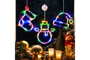 LOLStar Christmas Window Lights, 3 Pack Multicoloured Stocking, Snowman, Santa Hat with Suction Cup, Timer Function and Slow Fade Mode Battery Operated Lights for Christmas Decoration New Year Eve