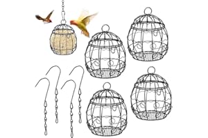 Fivtsme Lot de 4 mangeoires pour oiseaux en métal avec couvercle à charnière - Distributeur de nourriture pour oiseaux sauvages - Support de boules de graisse à suspendre - 7 cm