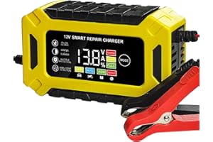 Bwaliffury Chargeur de Batterie,Automatique Réparation Fonction Portable Chargeur Batterie Mainteneur,Chargeur de Batterie Voiture avec Écran LCD, Chargeur de Batterie de Moto pour Voiture Moto Camion