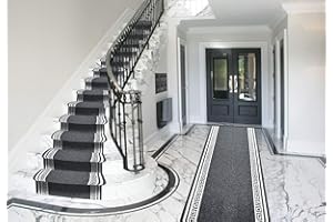 Bravich RugMasters Greek BLACK Rubber Backed Non Slip Machine Washable Very Long Hallway Hall Runner Narrow Rugs Custom Length Stair Mats 2'2"x4'FT (66x122cm)