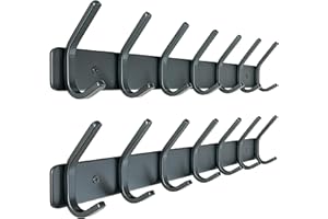 Honsky Garderobenhaken-Schwere,Garderobenleiste,Wandgarderobe,Hakenleiste mit 7 Doppelte Haken,Hakenleiste Garderobe für Jacken,Mäntel,Schals, Schwarz（2 Stück）