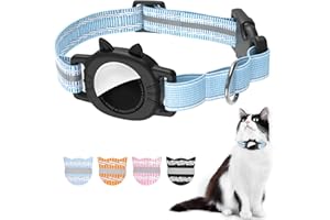 Brovamo Airtag Katzenhalsband,Airtag Halsband Katze Integriertes Katzenhalsban,mit AirTag Halter,Reflektierendes, wasserdicht mit Sicherheitsschnalle für Kätzchen Welpen Blau [L]