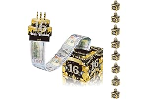 MIENOCOL Black Gold Happy 16th Birthday Money Box for Cash Gift, Pull Surprise Money Gift Box for Boys Girls 16 Years Old Birthday Presents,Birthday Gift Money Box Money Presentation Box for Cash Gift Birthday